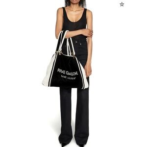 NWT $2100 Saint Laurent Towel Cabas in terrycloth tote in black + light gray